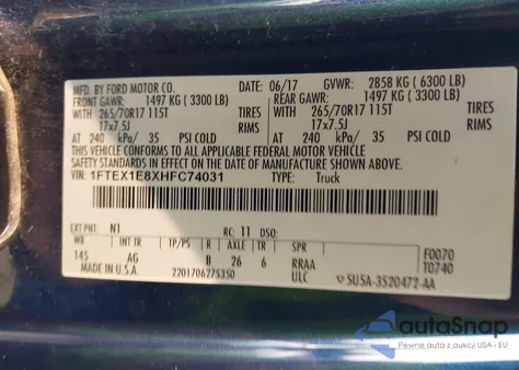 2017 Ford F150 Super Cab из США, поврежденный, VIN 1FTEX1E8XHFC74031